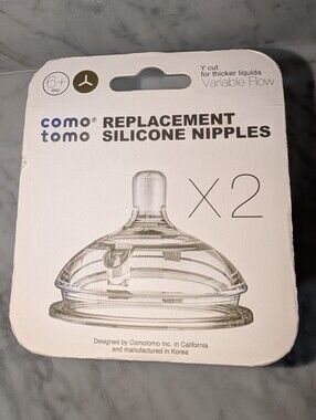 🆕 Comotomo Replacement Silicone Nipples - Clear (2-pack) Y Cut 6+ Months 🍼